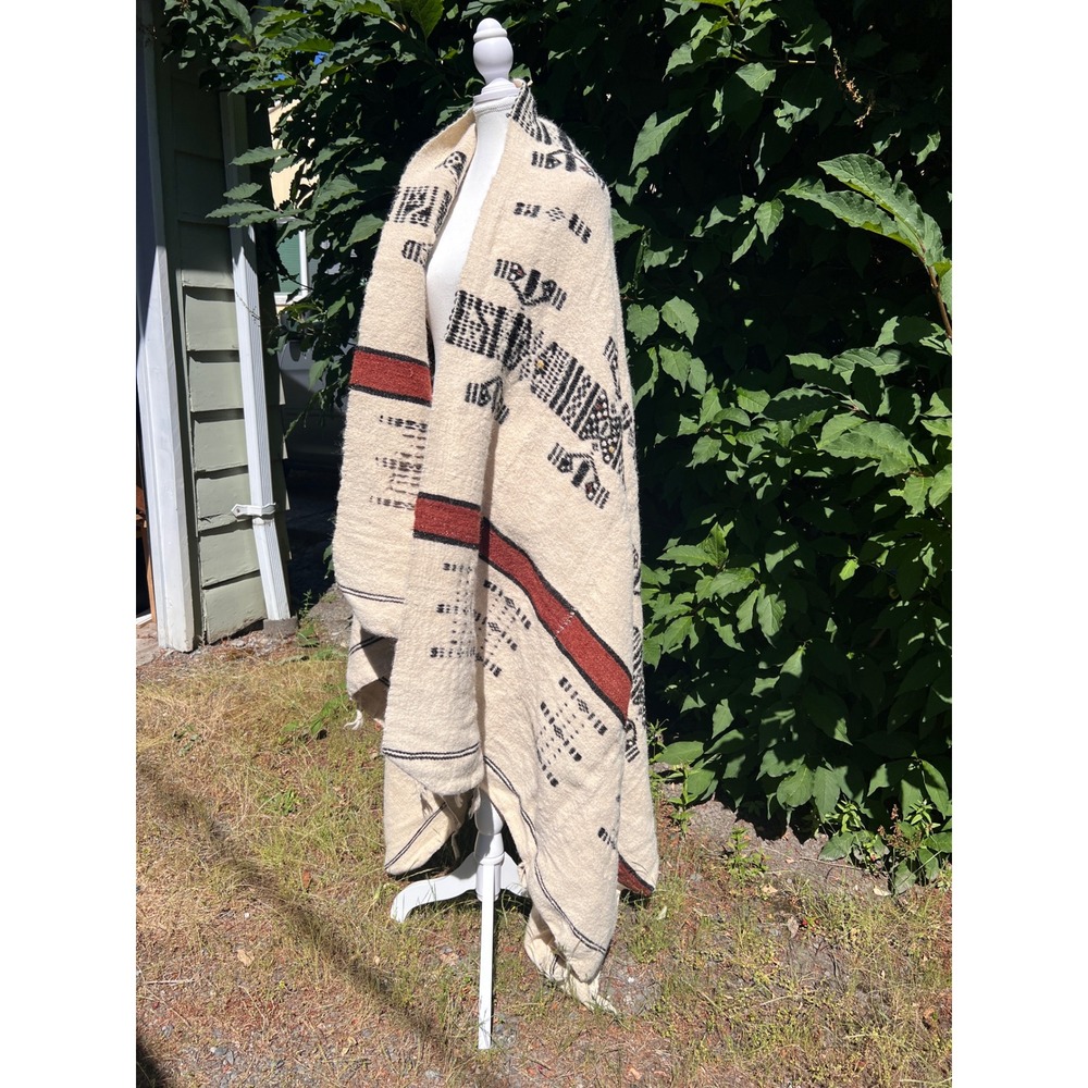 Vintage African Fulani Blanket Handmade Wool Cream Black Rust Geometric 51 x 81" - Picture 3 of 13